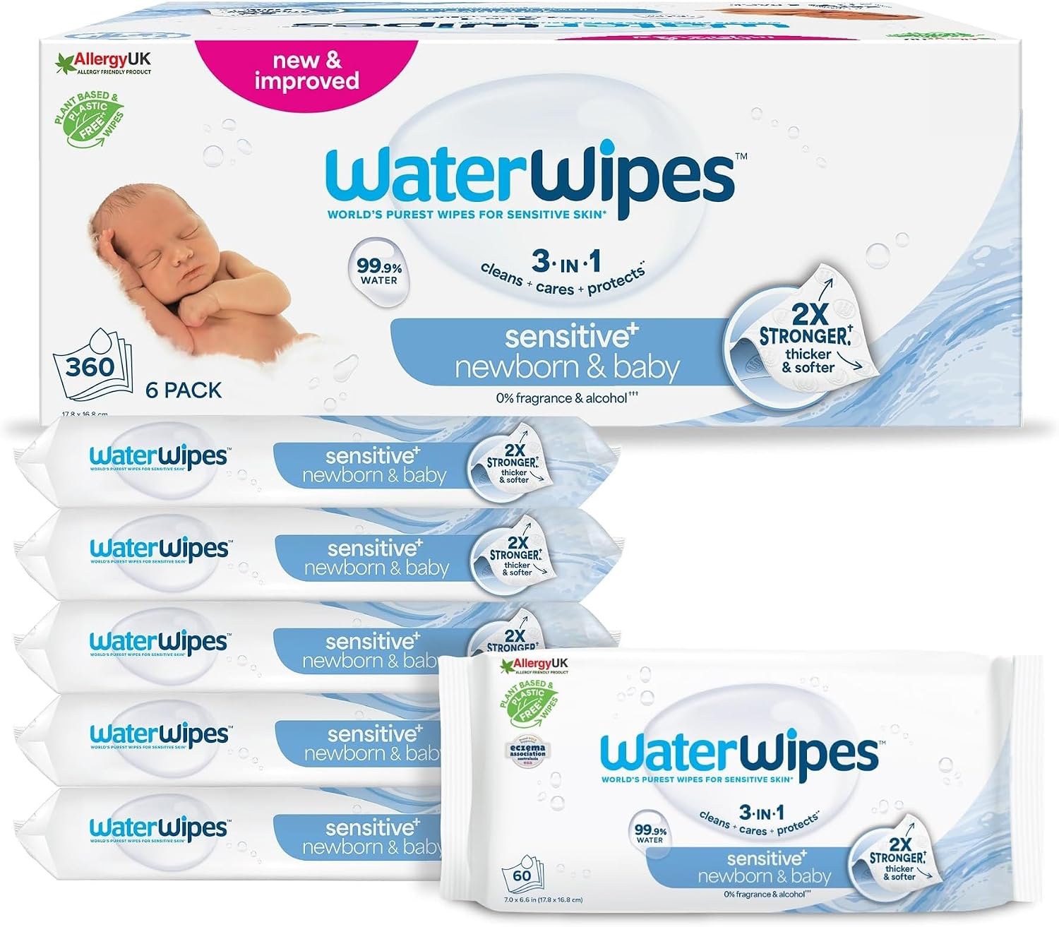 WaterWipes Sensitive+ Baby Wipes 6 Pack - 360 Count